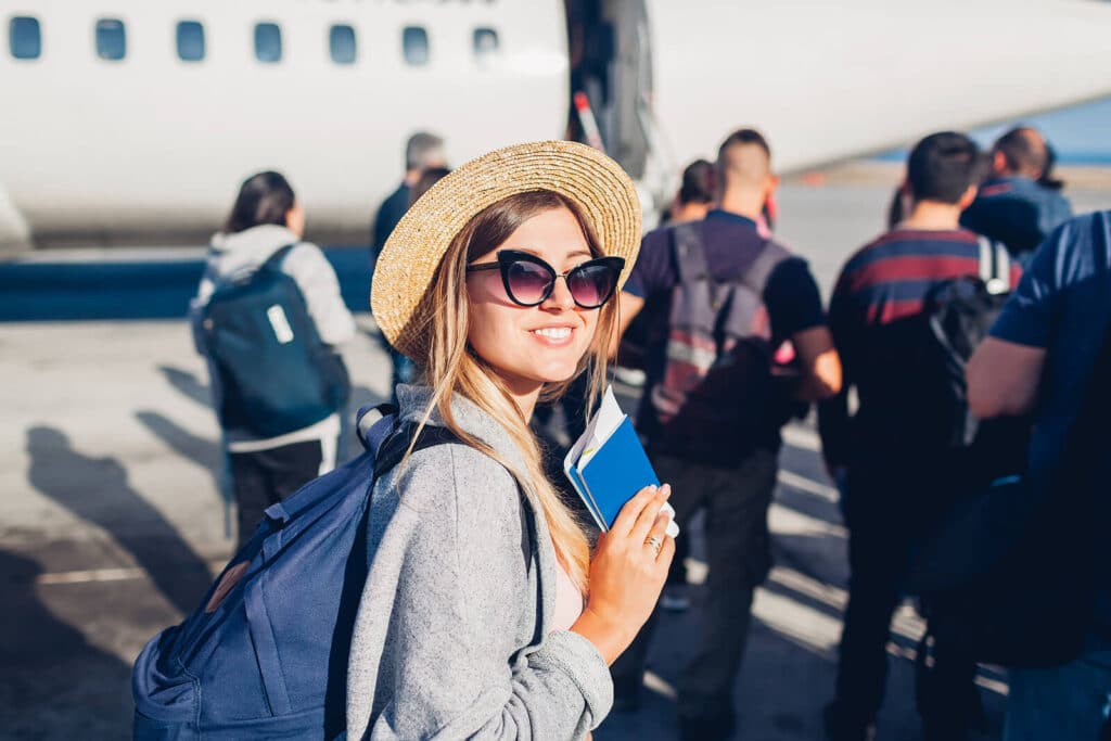 Smiling woman at airport