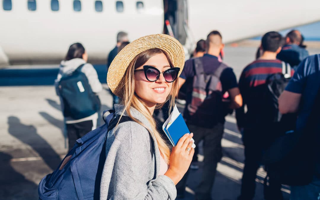 Smiling woman at airport