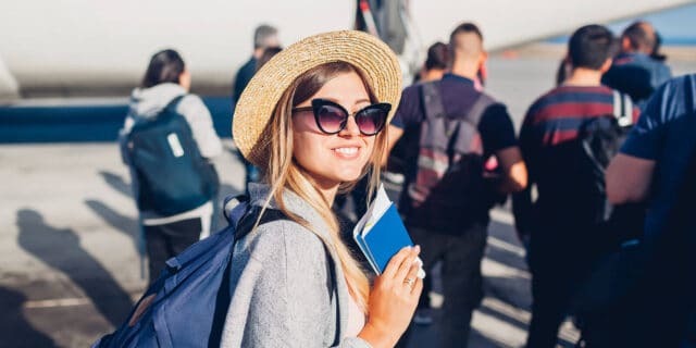 Smiling woman at airport